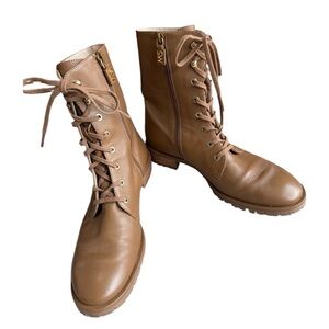 Stuart Weitzman Laine Leather Combat Boots 10 Tan
